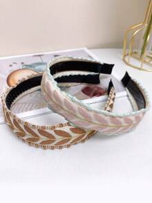 1pc New Vintage Embroidered Wide Headband For Women, Fashionable Simple Colorful Leaf Design With Teeth, Anti-Slip Hair Clip, Versatile Essential For Outings - Multicolor - View 6
