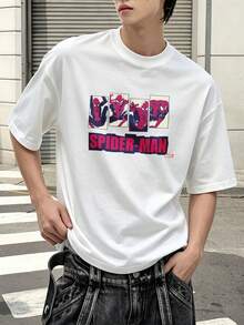 Marvel Spider-Man Action Pose Design Graphic T-Shirt 100% Cotton Men's Clothing Men's T-Shirt Summer Holiday Outfits Marvel Series Men's Gifts Streetwear For Men - 白色 - 查看 4