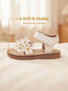 1 Pair 2026 New Girls' Sandals, Featuring Minimalist Sweet Floral Design, Suitable For Daily Outings, Play And Holiday Celebrations - Beige - View 2