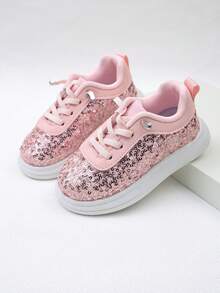 1 Pair Girls Spring/Autumn Outdoor Flat Comfortable Baby Walking Shoes Shiny Sports Shoes - Pink - View 6