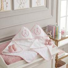 Set Of 2 Personalized Baby Initial/Name Hooded Bath Towels With Embroidery, 100% Cotton, High Absorption, Pink - 淺粉色 - 查看 5