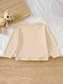 1pc Baby Girl Cute Long Sleeve T-Shirt, Duck Print, Soft Fabric, Casual Style - Apricot - View 3