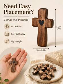 Aesthetic Walnut Wood Cross Set With Black Heart Healing Pocket Cross For Christians Wooden Cross Sleek Texture Blessing Carried Cross For Desk Grief Comfort Anxiety Relief Tokens - 5Pcs - View 7