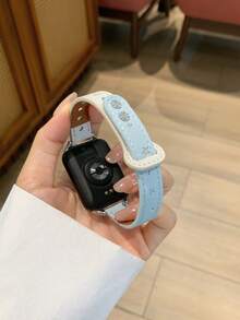 Starry Galaxy, Compatible With Xiaomi Band 10pro Strap 9/8PRO Watch 4/5/6 Leather Appearance - {Galaxy Double Buckle} - White and Blue - View 5