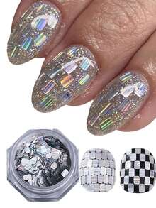 1 Botella de Brillo para Uñas 3D Holográfico Rayado Cuadrado Plateado Láser Arcoíris Iridiscente Rectangular Brillo para Uñas Diseño de Uñas DIY Decoración de Uñas - Multicolor - Ver 6