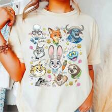 Disney Zootopia Character Sketch T-Shirt, Judy Hopps And Nick Wilde Family Outfit Suitable For Disneyland Trip - 1 - 查看 1