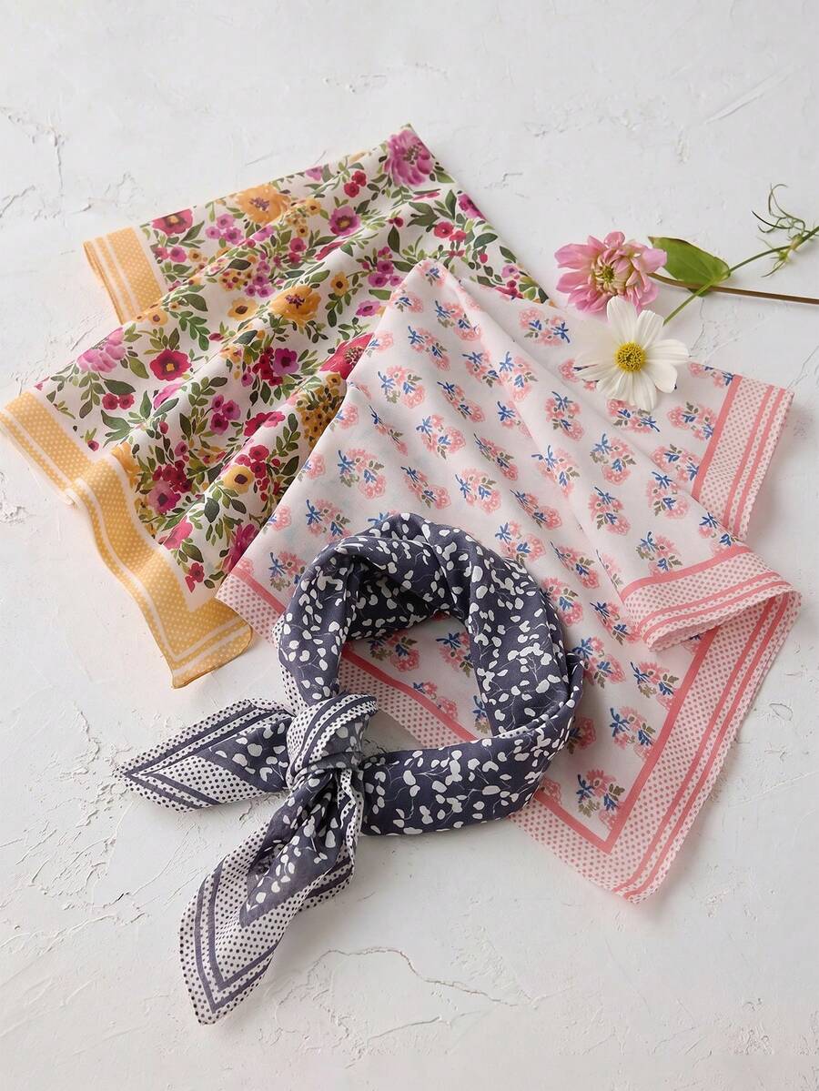 1 peça Lenço de cabeça feminino elegante e moderno com estampa floral - acessório versátil para cabelo de senhora, feito de poliéster, adequado para looks elegantes do dia a dia - Multicolorido - Ver 1