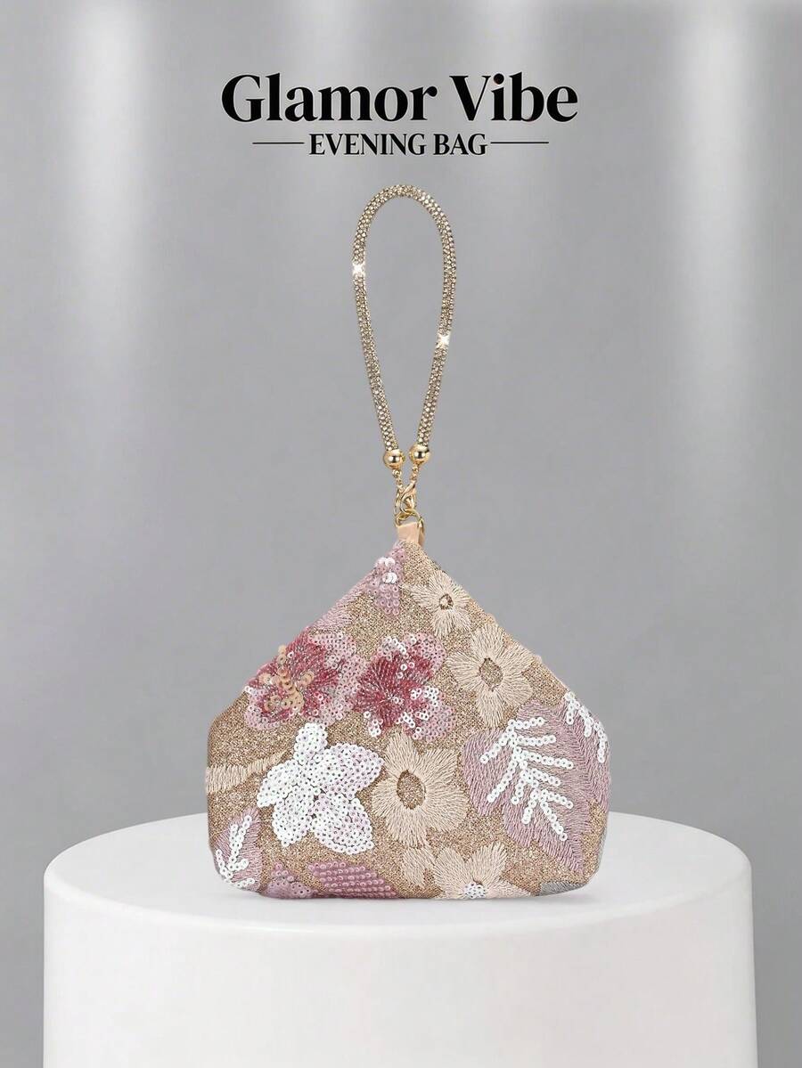 Evening Party Sequin Clutch Bag, (Random Pattern) Sequin Embroidery Craft, 3D Floral Design, Essential Wedding Supplies, Valentine's Day Gift, Suitable For Weddings, Evening Parties And Other Formal Occasions, Also As A Versatile Accessory For Daily Outfits.