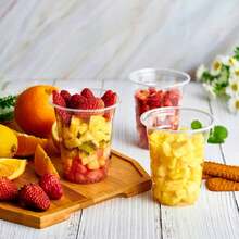 100Pack Plastic Dessert Cups With Dome Lids (No Hole) And Sporks, 8oz/12oz/16 Oz Clear Disposable Fruit Cups With Lids, Disposable Clear Parfait Cups, PET Crystal Clear Cups, Snack Bowls For Parties For Yogurt Parfait Cakes Appetizers, Fruits, Mousse - 12oz(360ml) - 查看 10