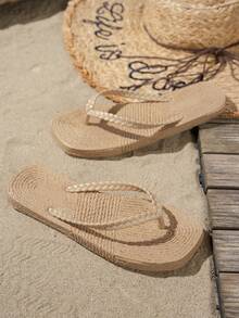 Women's Spring/Summer Soft Comfortable Open Toe Thong Flip Flops For Outdoor, Vacation, Beach, Bathroom - Khaki - View 6