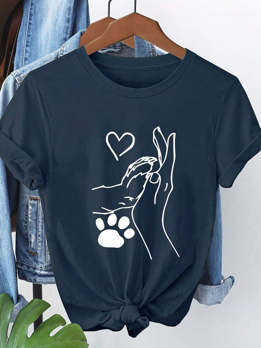 Short-Sleeved T-Shirt With Print 8076 - Dark Blue - View 1