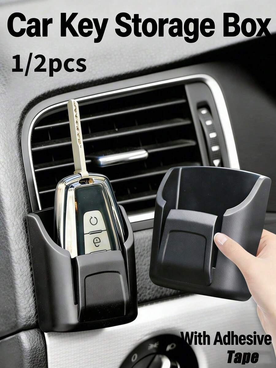 1/2pcs Car Dashboard Key Storage Boxes, Multifunctional Car Remote Card Holder, 2-In-1 Car Key Holder, Car Interior Key Storage Box, Reusable, Adhesive Storage Boxes, Non-Slip Dashboard Organizers, Car Storage And Organization Additions