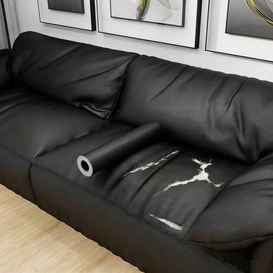 1 Roll Self-Adhesive Faux Leather Patch, Suitable For Sofa Repair, Car Interior Seats, Leather Bed Refurbishment, Soft And Hard Decoration Covering, Non-Fading, Strong Adhesion, Wear-Resistant, Scratch-Resistant, Durable, Tear-Resistant, Stretch-Resistant - Black Leather - View 1