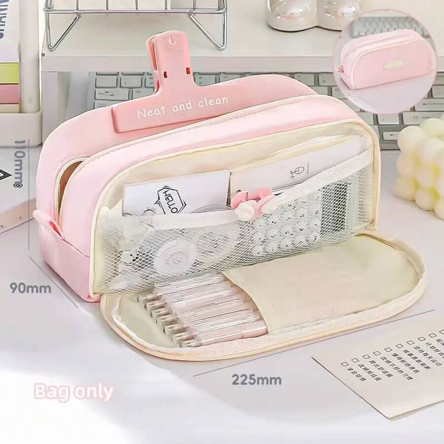 Multifunctional Multi-Layer Stationery Box, Student Stationery Storage Box, Large Capacity, Essential School Supplies For Back To School Season, Pen Case. - Pink - View 1