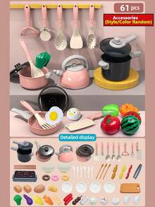 Children's Small Kitchen Toy Set Pink Girls Pretend Play Cooking Cooking Utensils Baby Simulation Fruit Vegetable Cutting Kitchenware - Pink - View 15