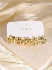 6/18pcs Multi-Style Gold Women's Fashion Earring Set, Light Luxury Exquisite, Simple And Elegant - Gold - View 3