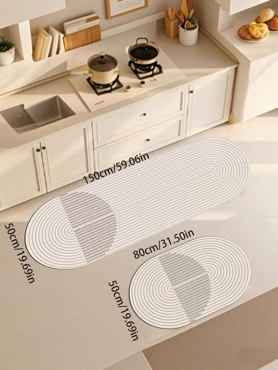 1 pieza, Alfombra de cocina de barro de diatomeas con diseño de línea moderna ovalada, alfombra suave lavable para baño, entrada y cocina, alfombra de cocina, tapete de cocina, alfombra para uso en cocina, alfombra lavable