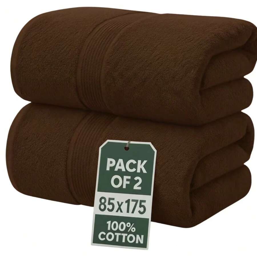 H&R Set Of 2 Jumbo Extra Large Bath Sheets – 85 X 175 Cm Super Soft, Highly Absorbent, Quality Towels For Bathroom, Spa, Gym & Hotel Use - Brown - View 1