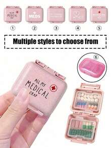 6-Compartment Portable Mini Pill Box, Pink Color With "Medicine" Letter Print, Weekly Medication Organizer, Travel Pill Case, 6-Grid Compact Pill Box, Daily Vitamin Supplement Storage, Pocket/Wallet Size, Letter ID Tag Jewelry Box, Earrings, Rings Storage, Home & Travel Essential - Pink - View 2