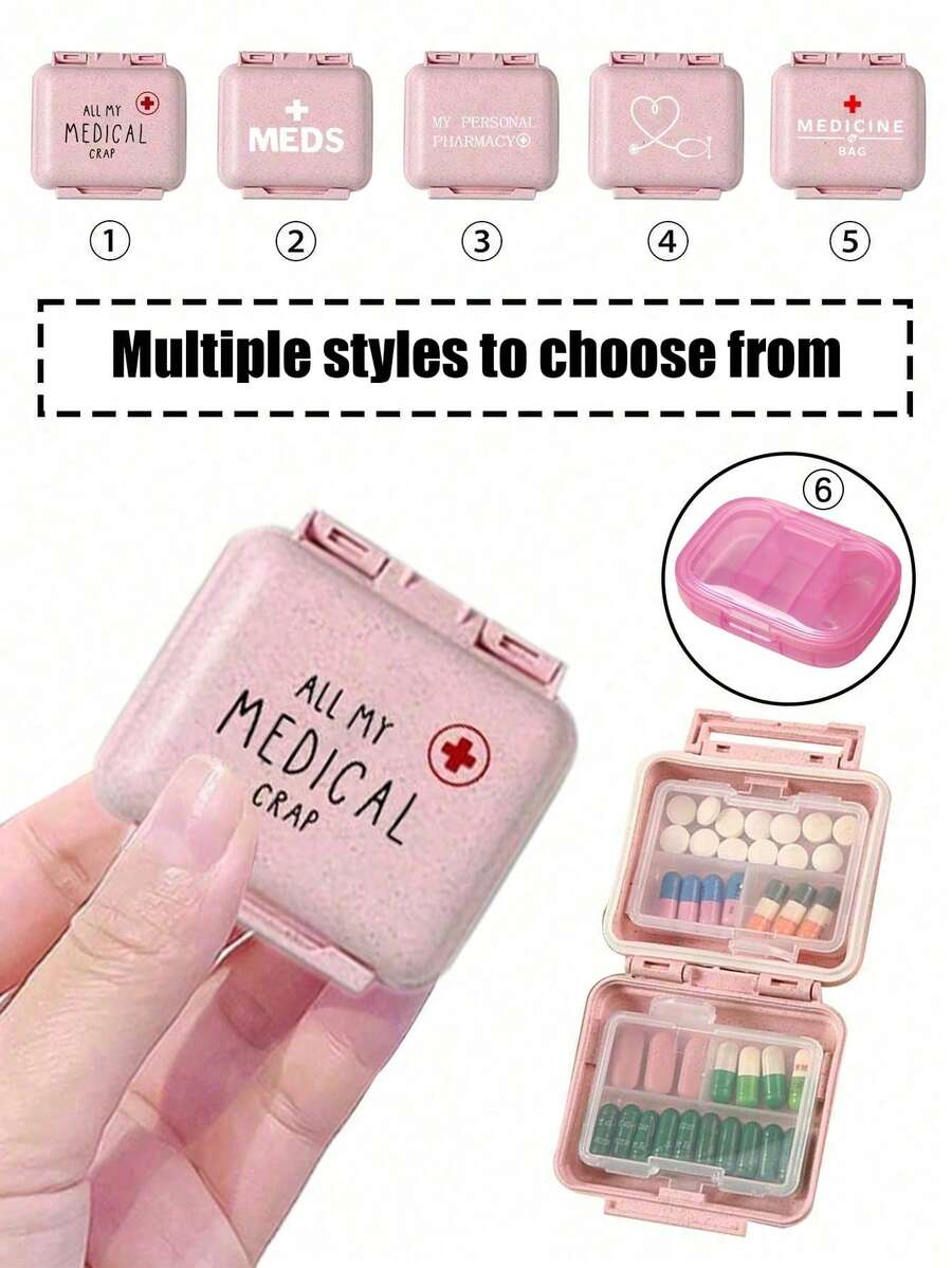 6-Compartment Portable Mini Pill Box, Pink Color With "Medicine" Letter Print, Weekly Medication Organizer, Travel Pill Case, 6-Grid Compact Pill Box, Daily Vitamin Supplement Storage, Pocket/Wallet Size, Letter ID Tag Jewelry Box, Earrings, Rings Storage, Home & Travel Essential
