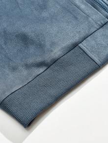 1pc Men's Solid Color Lightweight Suede Bomber Jacket, Full-Zip Stand Collar Casual Coat, Retro Faux Leather Outerwear, Men's Jacket For Fall/Spring - Dusty Blue - View 7