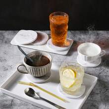 2/4件組雙面隔熱大理石杯墊含底墊，居家室內裝飾飲具配件 - 彩色 - 查看 5