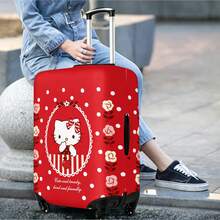 Miniso 復古 Hello Kitty 紅色波點行李箱套，彈性可水洗行李箱保護套，花卉邊框防刮防塵旅行保護套 - 顏色 - 查看 2
