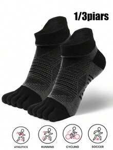 1 Paire/3 Paires de chaussettes à cinq orteils épaissies et améliorées WRELS, chaussettes invisibles de sport haute performance, convenant pour la course, les jeux de balle et les activités de plein air - Noir - Voir 2