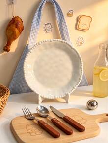 8 Inch Pure White Ceramic Beaded Edge Dinner Plate, Premium Steak Plate, Ins Style Dessert Plate, Home Breakfast Plate, Afternoon Tea Tray, Restaurant Wedding Party Tableware - White - View 5