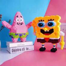 SpongeBob SquarePants 3800+片方形派翠克積木,卡通DIY小顆粒組裝雕像。鮮豔色彩與逼真設計,適合桌面裝飾,生日、返校和畢業季的理想禮物。(隨機款式) - 彩色 - 查看 10
