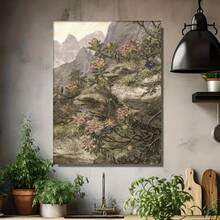 Cuadro 2D plano, 2D plano, 1 pieza de arte enmarcado autoadhesivo con diseños florales y botánicos, estampado floral vintage CCCXIV - Decoración de pared lista para colgar y reubicar - Enmarcado - Ver 4