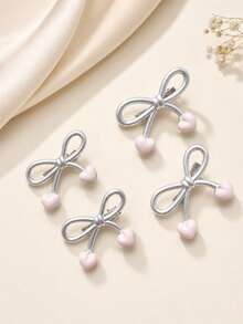 2 piezas Clips de cabello para niñas con lazo plateado y corazón rosa, lindos para flequillo lateral, adecuados para peinado diario - Multicolor - Ver 1