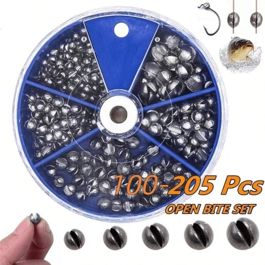 100pcs/205pcs Weight Sinkers, 5 Sizes Lead Weights, Round Split Shot Sinkers, Removable Fishing Weights Sinkers - Multicolor - View 1