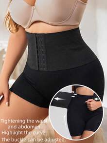 High Waist Hook Eye Shaping Shorts, Suitable For Plus Size Women, Waist And Abdomen Shaping, Butt Lift, Daily Wear Compression Shaping - Black - View 4