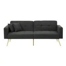 Sofa Bed With Adjustable Incline, Gold Legs, Cushions And Side Storage Pockets - 深灰色 - 查看 1