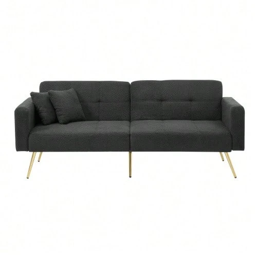 Sofa Bed With Adjustable Incline, Gold Legs, Cushions And Side Storage Pockets - 深灰色 - 查看 1
