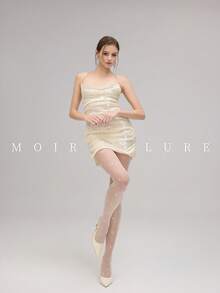MOIRÉALLURE 女款時尚經典高腰超薄透明百搭絲滑緹花褲襪，適合日常通勤與夜店 - 奶白色 - 查看 1