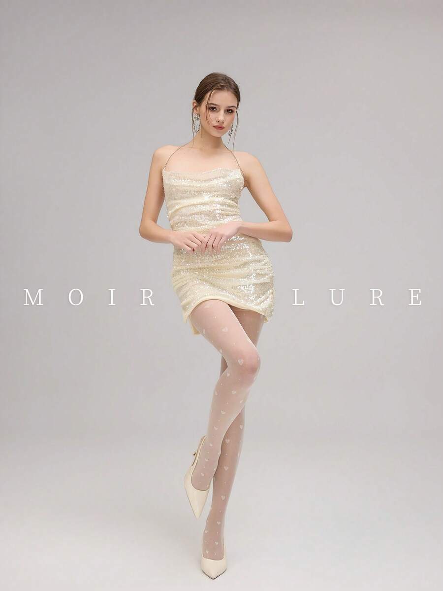 MOIRÉALLURE 女款時尚經典高腰超薄透明百搭絲滑緹花褲襪,適合日常通勤與夜店 - 奶白色 - 查看 1