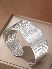 Luxury Chunky Water Ripple Wide Bangle, Adjustable Open Stainless Steel Jewelry For Women - Multicolor - View 6