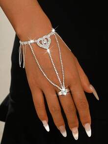 Elegante cadena de mano con borlas de cristal dorado, pulsera ajustable encantadora, adecuada para fiesta de noche de mujeres, regalo de aniversario - Plateado - Ver 5