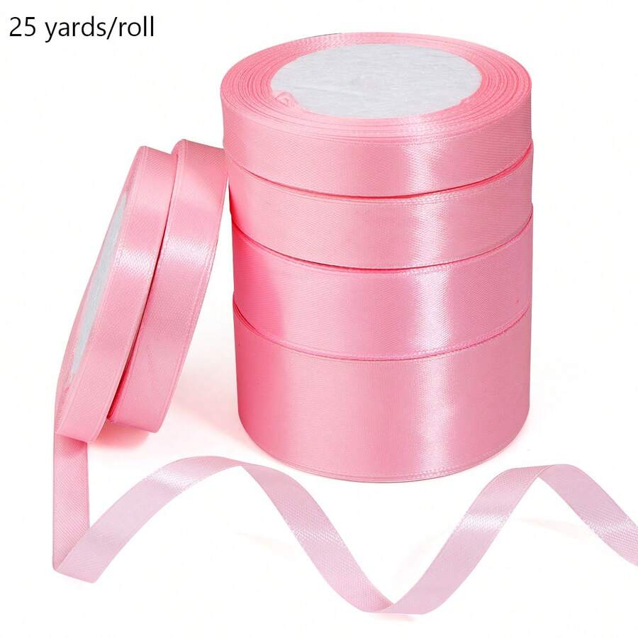 25 Yards/Roll Light Pink Satin Ribbon, Solid Shiny Fabric, Suitable For DIY Wedding Invitations, Bridal Bouquets, Gift Wrapping, Party Decorations, Sewing Crafts, Bridal Bouquet Accessories, Wedding Decorations