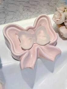 2pcs Cute Pink Ceramic Bow Bathroom Accessory Set, Toothbrush Holder And Soap Dish, Creative Bow Design Countertop Storage Box, Girls Bathroom Decor Home Essentials - A - View 5