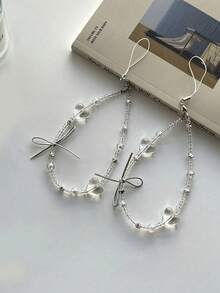 Clear Heart & Bow Beaded Phone Lanyard, Y2K Aesthetic Wrist Strap, Multi-Use Anti-Lost Phone Chain With Silver Star Beads, Transparent Beaded Charm For Phone Case, Bag, Keychain, Camera, Cute Korean Style Accessory, Versatile Hand Strap For Women Girls, Sweet Bowknot Design, Lightweight Portable, Fashion Phone Decoration, Perfect Gift For Friends - Multicolor - View 3