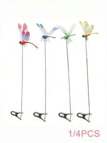 1/4pcs Realistic Dragonfly Clips, Pest Repellent Lobster Clips, 3D Simulated Fake Dragonfly Decorative Clips, Plastic Dragonfly Garden Hummingbird Decorative Stakes With Support, Suitable For Indoor And Outdoor - Multicolor - View 2