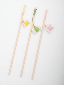 1/2/3pcs Sounding Cute Multi-Color Cat Teaser Wand Cat Toy, Energy-Consuming Companion Cat Toy, Knitted Yarn With Bell - Multicolor - View 13