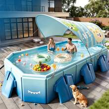 1pc Foldable No-Inflation Swimming Pool, Multiple Styles And Sizes Available, Integrated Design Easy To Assemble, Space-Saving, 5-Layer Thickened PVC Material, Foldable, No Installation Required, Hard Shell, Quick Setup, No Installation, Swimming Pool / Foldable Pool / Above Ground Pool, Rectangular Swimming Pool For Immediate Enjoyment, Large Foldable Hard Shell Pool, Family Size Backyard Inflatable Pool Suitable For Beach, Seaside, Camping, Outdoor Activities, Summer Backyard Water Park, Family Outdoor Swimming Pool, Large Backyard Splash Center - C - View 3
