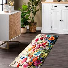 1pc Colorful Wildflower Butterfly Pattern Printed Faux Cashmere Surface TPR Bottom Doormat, Bathroom Mat, Kitchen Mat, Laundry Room Mat, Holiday Atmosphere Decor, Home Decor, Party Decor, Wedding Decor, Dining & Kitchen Decor - Multicolor - View 5