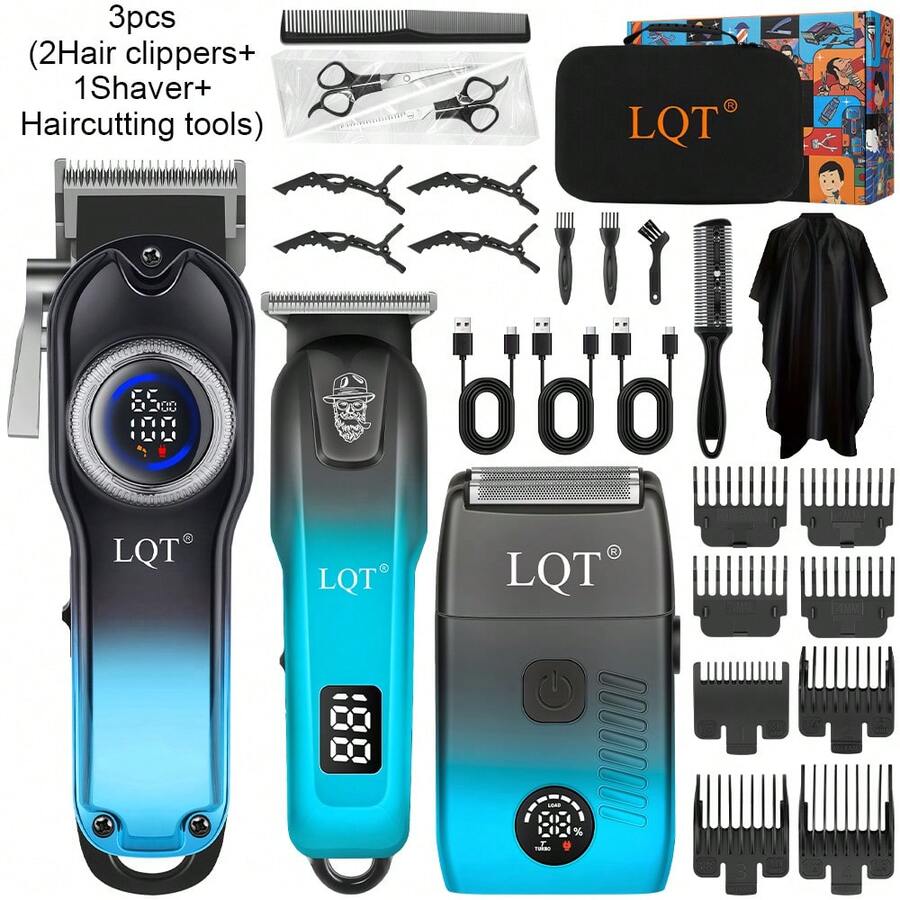 LQT (3pcs/2pcs/1pc Ferramentas de Corte de Cabelo) Conjunto Profissional de Máquina de Cortar Cabelo Masculina - Máquina de Cortar Cabelo Recarregável, Aparador de Barba, Máquina de Cortar Cabelo Multifuncional Sem Fio, Carregamento USB, Diferentes Opções para Barbeiros e Uso Doméstico, Adequado para Cuidados Pessoais ou Viagens, Escolha de Presente para o Dia do Pai. Presente Masculino Ideal - Ver 1