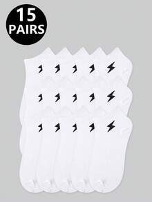 1/5/10/15/20 Pairs Men's Solid Color Low-Cut Boat Socks, Lightning Embroidery Sports Short Socks, Non-Slip And Wear-Resistant - Multicolor - View 9