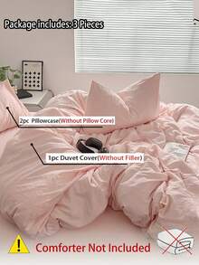 Blue And White Color-Block Washed Polyester Fiber Skin-Friendly 3 PiecesDuvet Cover Set - Baby Pink - View 8